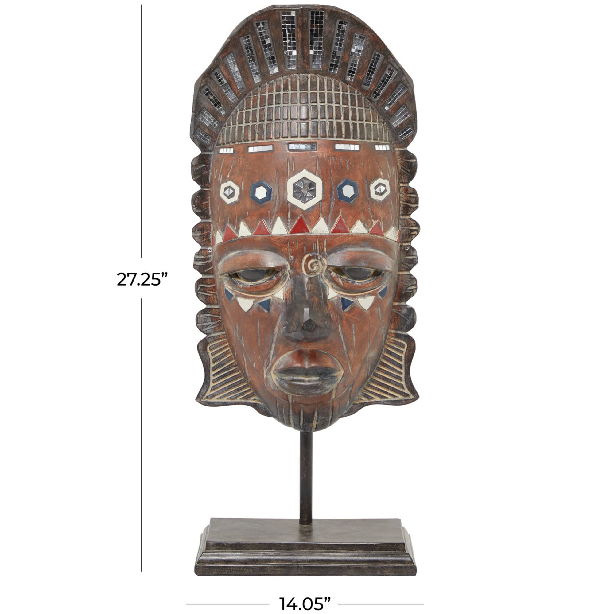 2ft. Brown Polystone Primitive African Mask Sculpture